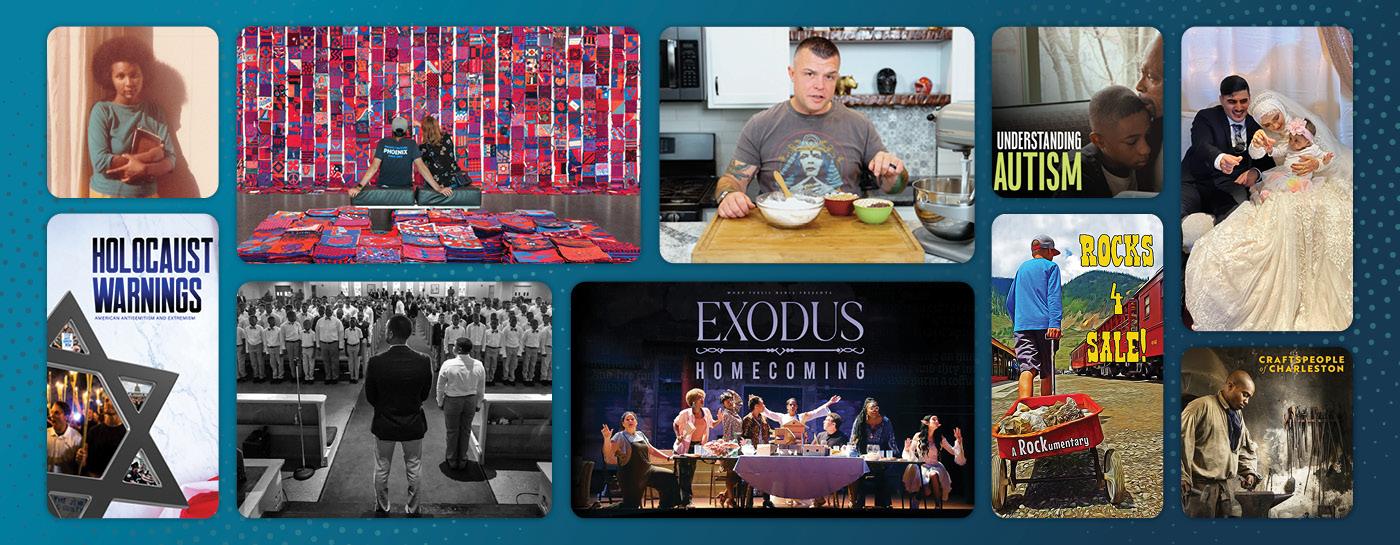 Images of NETA shows available for streaming on the PBS App: Becoming bell hooks; Violet Protest; Spatchcock Funk; Understanding Autism; Mango House; Holocaust Warnings; Fruit: It Takes a Village to Save Lives; Exodus | Homecoming; Rocks 4 Sale; Craftspeople of Charleston