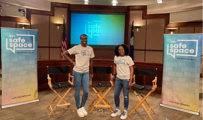 Two young women on the set of South Carolina ETV's Safe Space program.